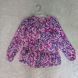 Lilly Pulitzer Pink and Navy Floral Blouse